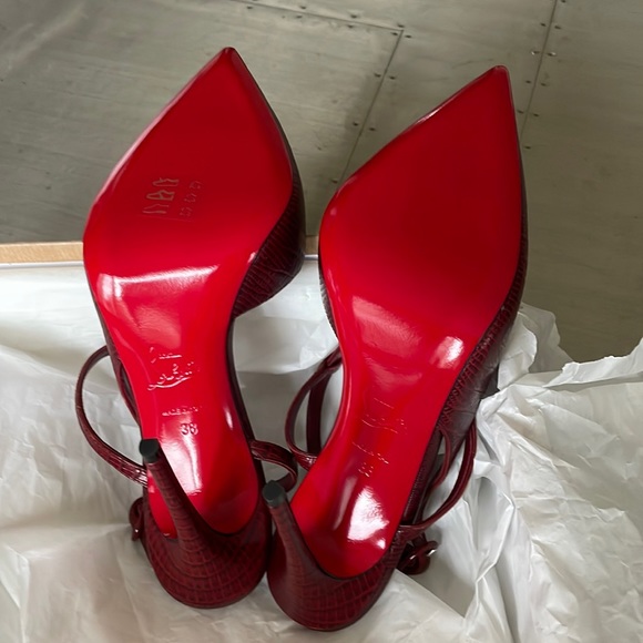 Christian Louboutin jenlove 100mm calf lizzy burgundy bourbon stiletto sz 38 - Picture 9 of 12